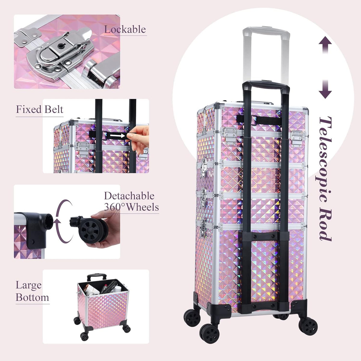 4-in-1 Cosmetology Case on Wheels Portable Rolling Makeup Train Case | Rolling cart for cosmetic supplies, Portable storage for makeup artists/hairstylists/nail technicians/beauty enthusiasts