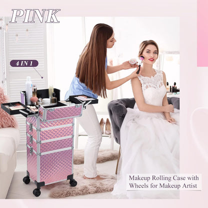 4-in-1 Cosmetology Case on Wheels Portable Rolling Makeup Train Case | Rolling cart for cosmetic supplies, Portable storage for makeup artists/hairstylists/nail technicians/beauty enthusiasts