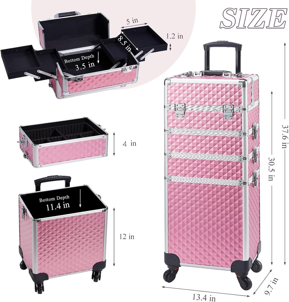 4-in-1 Cosmetology Case on Wheels Portable Rolling Makeup Train Case | Rolling cart for cosmetic supplies, Portable storage for makeup artists/hairstylists/nail technicians/beauty enthusiasts