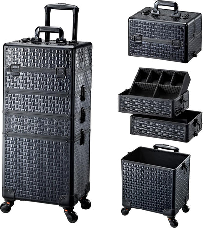4-in-1 Cosmetology Case on Wheels Portable Rolling Makeup Train Case | Rolling cart for cosmetic supplies, Portable storage for makeup artists/hairstylists/nail technicians/beauty enthusiasts