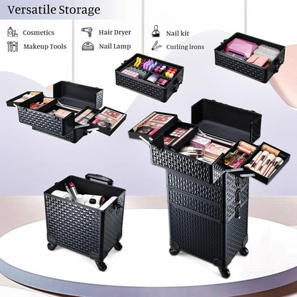 4-in-1 Cosmetology Case on Wheels Portable Rolling Makeup Train Case | Rolling cart for cosmetic supplies, Portable storage for makeup artists/hairstylists/nail technicians/beauty enthusiasts