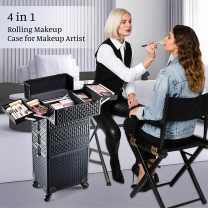 4-in-1 Cosmetology Case on Wheels Portable Rolling Makeup Train Case | Rolling cart for cosmetic supplies, Portable storage for makeup artists/hairstylists/nail technicians/beauty enthusiasts