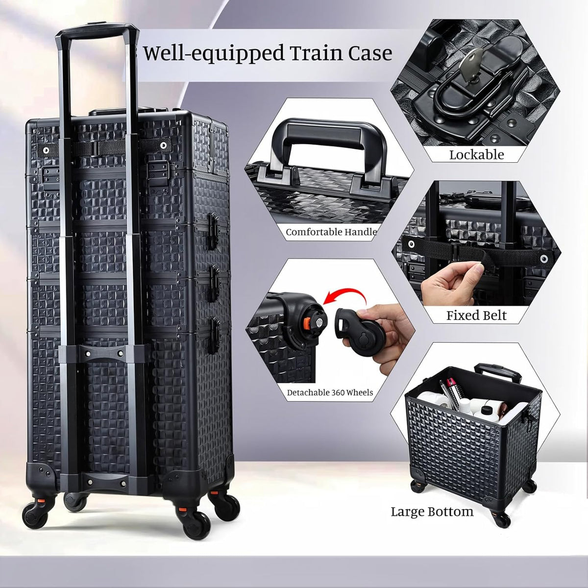 4-in-1 Cosmetology Case on Wheels Portable Rolling Makeup Train Case | Rolling cart for cosmetic supplies, Portable storage for makeup artists/hairstylists/nail technicians/beauty enthusiasts
