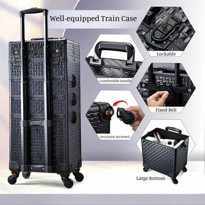4-in-1 Cosmetology Case on Wheels Portable Rolling Makeup Train Case | Rolling cart for cosmetic supplies, Portable storage for makeup artists/hairstylists/nail technicians/beauty enthusiasts