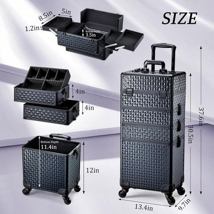 4-in-1 Cosmetology Case on Wheels Portable Rolling Makeup Train Case | Rolling cart for cosmetic supplies, Portable storage for makeup artists/hairstylists/nail technicians/beauty enthusiasts