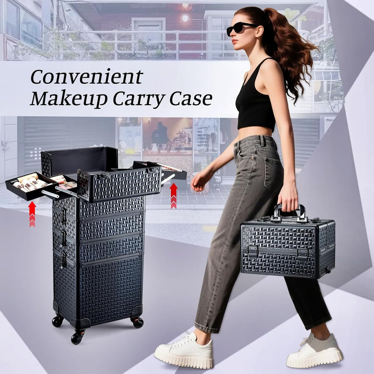 4-in-1 Cosmetology Case on Wheels Portable Rolling Makeup Train Case | Rolling cart for cosmetic supplies, Portable storage for makeup artists/hairstylists/nail technicians/beauty enthusiasts