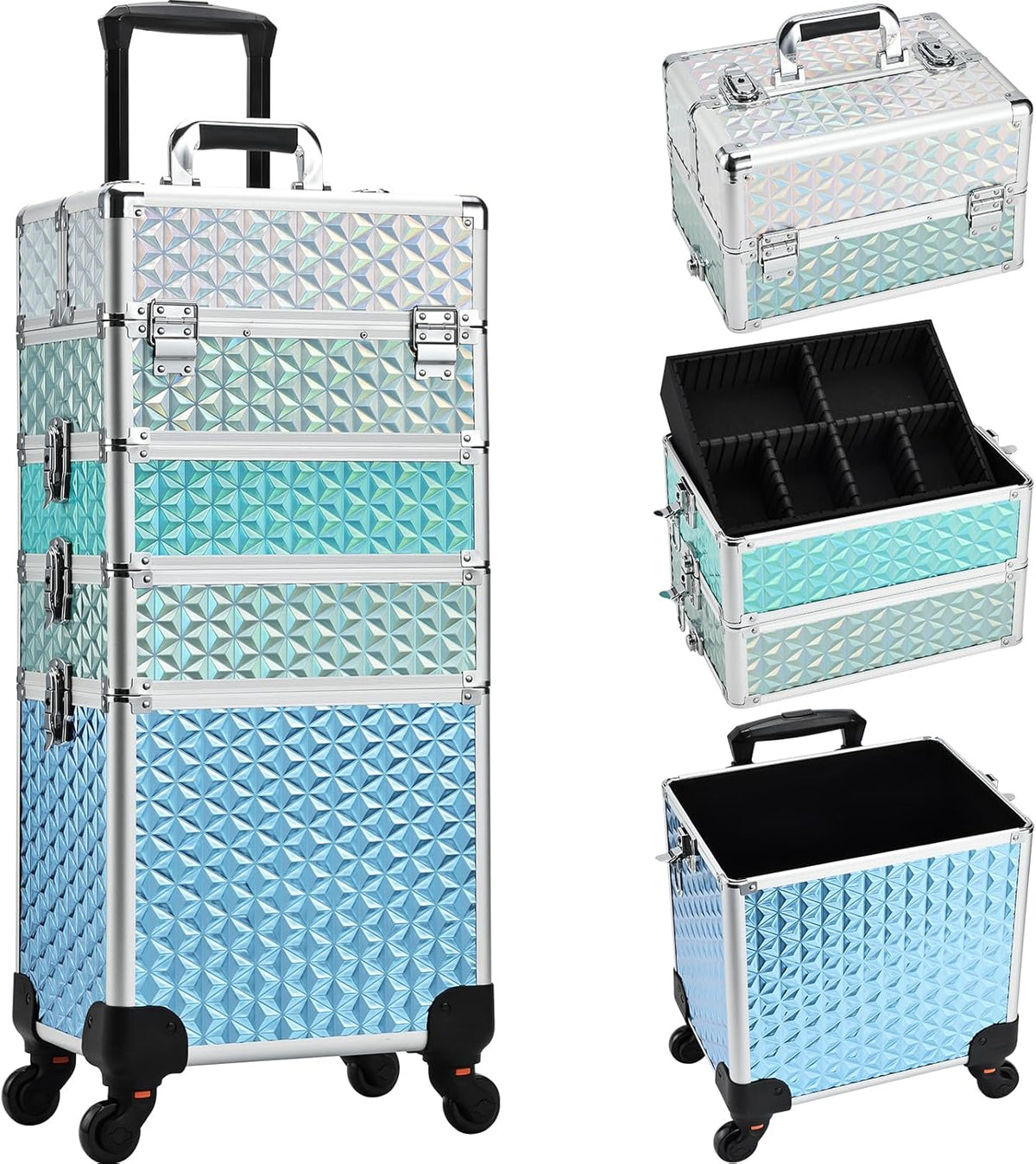 4-in-1 Cosmetology Case on Wheels Portable Rolling Makeup Train Case | Rolling cart for cosmetic supplies, Portable storage for makeup artists/hairstylists/nail technicians/beauty enthusiasts