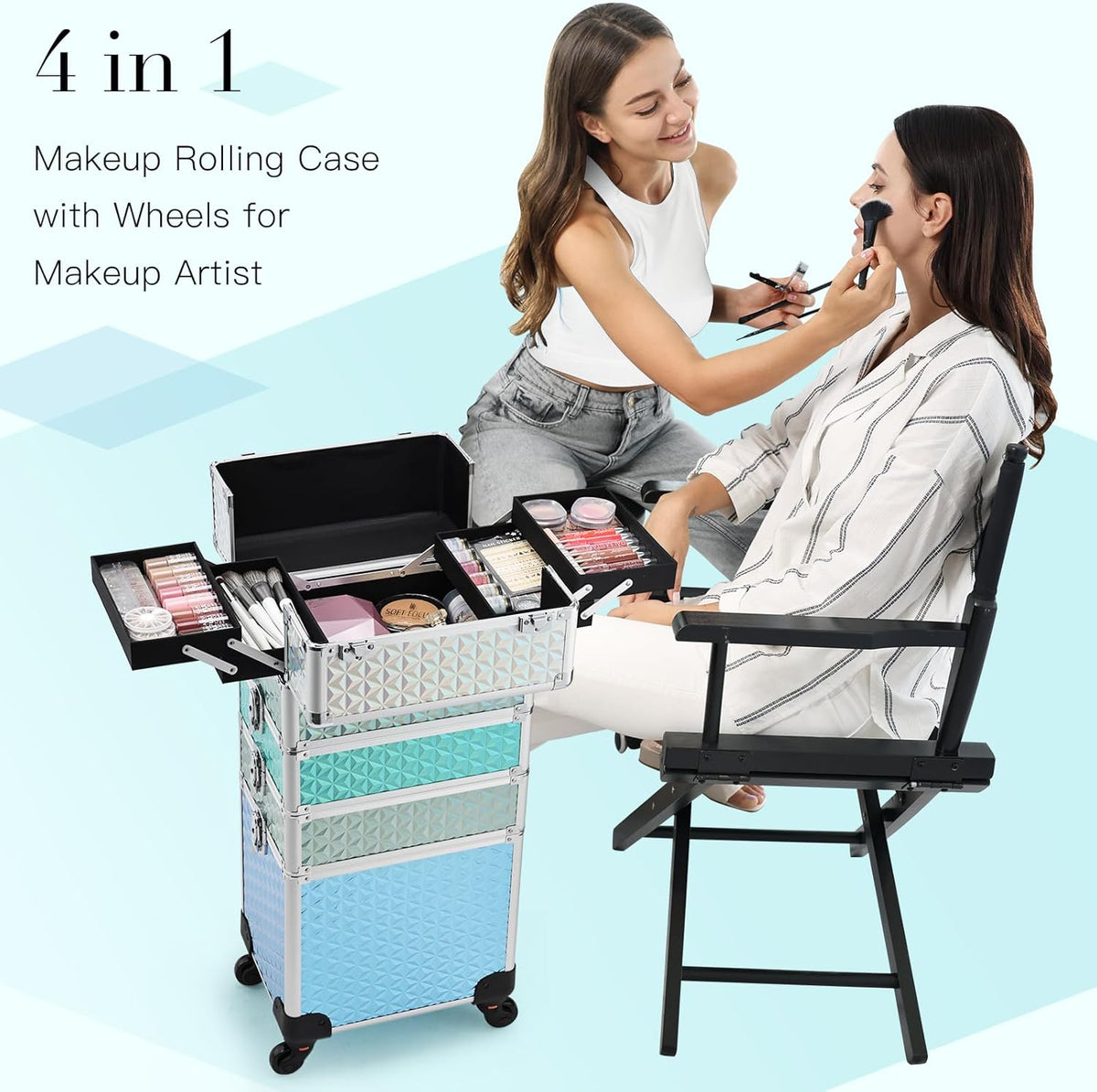 4-in-1 Cosmetology Case on Wheels Portable Rolling Makeup Train Case | Rolling cart for cosmetic supplies, Portable storage for makeup artists/hairstylists/nail technicians/beauty enthusiasts