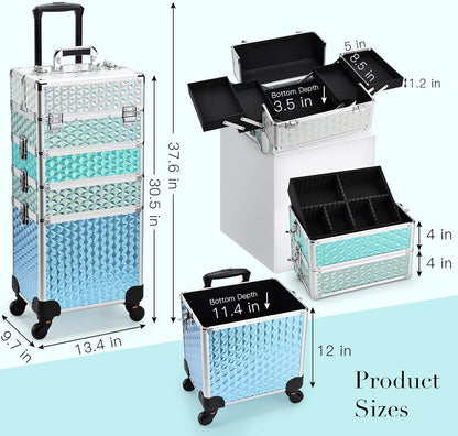 4-in-1 Cosmetology Case on Wheels Portable Rolling Makeup Train Case | Rolling cart for cosmetic supplies, Portable storage for makeup artists/hairstylists/nail technicians/beauty enthusiasts