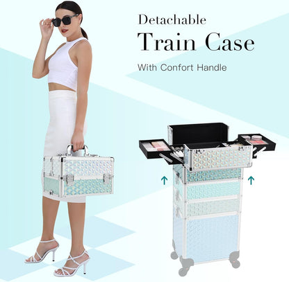 4-in-1 Cosmetology Case on Wheels Portable Rolling Makeup Train Case | Rolling cart for cosmetic supplies, Portable storage for makeup artists/hairstylists/nail technicians/beauty enthusiasts
