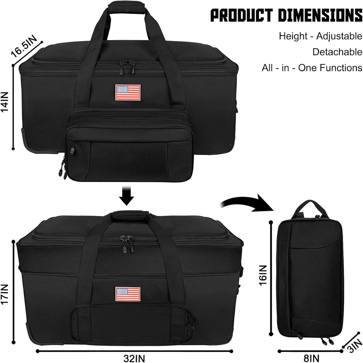 150L Large Rolling Duffle Bag with Wheels, Heavy Duty 32'' Tri-Wheel Gear Hauler for Camping,Moving Sports Equipment,Military & Airline Checked Bag Approved,Khaki