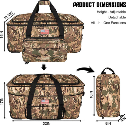 150L Large Rolling Duffle Bag with Wheels, Heavy Duty 32'' Tri-Wheel Gear Hauler for Camping,Moving Sports Equipment,Military & Airline Checked Bag Approved,Khaki