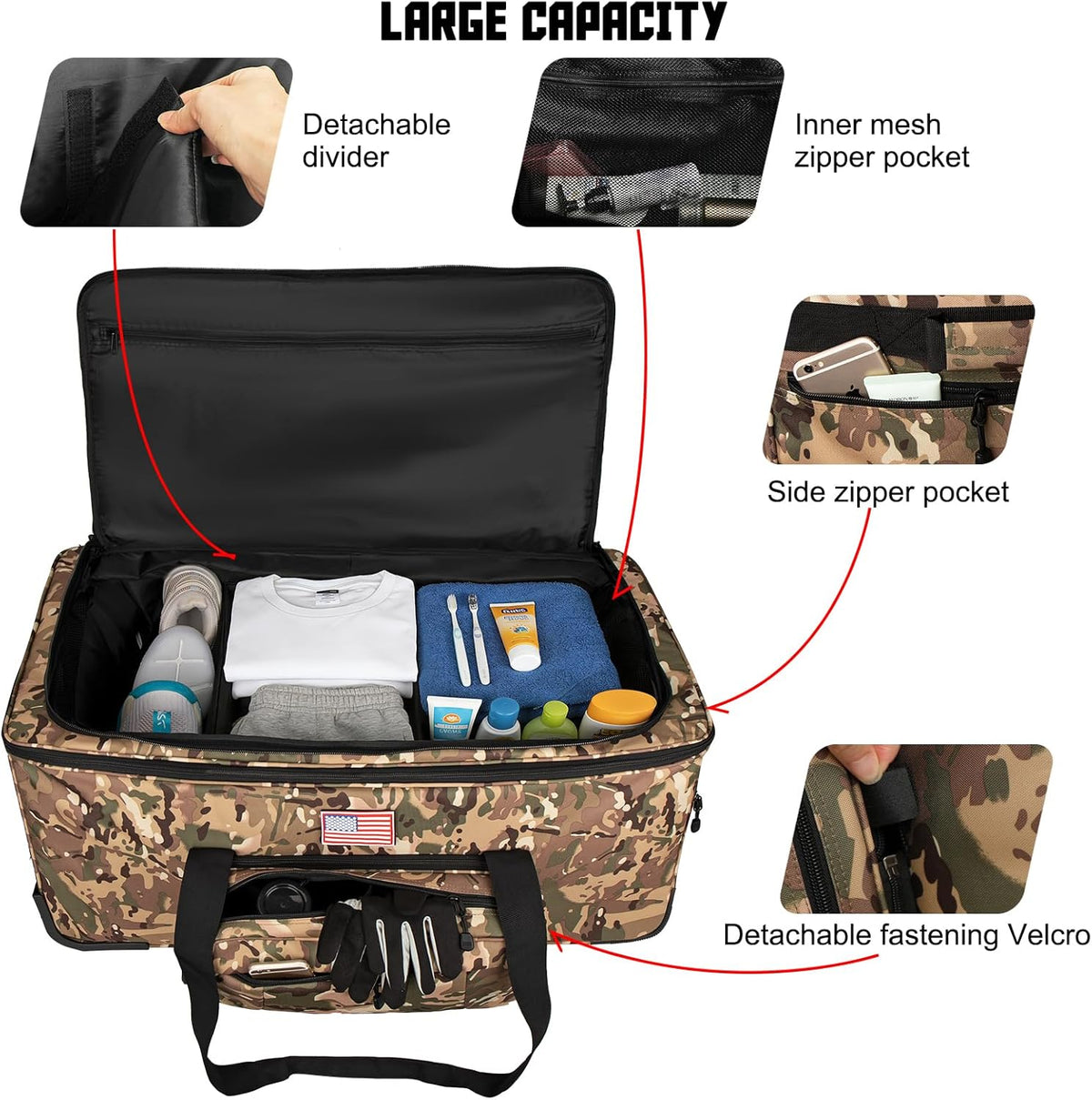 150L Large Rolling Duffle Bag with Wheels, Heavy Duty 32'' Tri-Wheel Gear Hauler for Camping,Moving Sports Equipment,Military & Airline Checked Bag Approved,Khaki