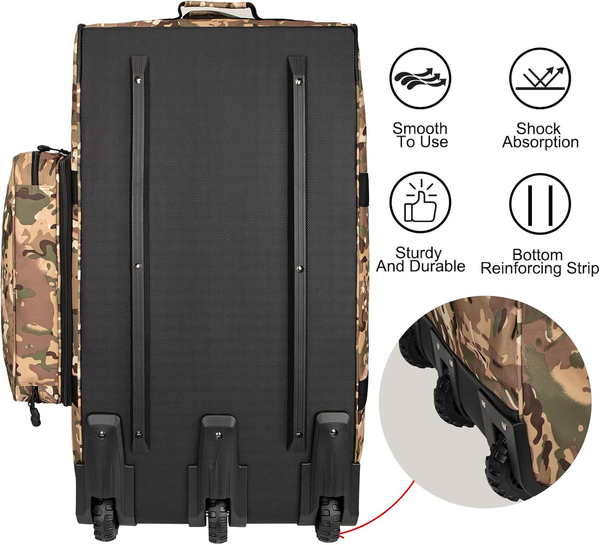 150L Large Rolling Duffle Bag with Wheels, Heavy Duty 32'' Tri-Wheel Gear Hauler for Camping,Moving Sports Equipment,Military & Airline Checked Bag Approved,Khaki