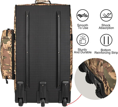 150L Large Rolling Duffle Bag with Wheels, Heavy Duty 32'' Tri-Wheel Gear Hauler for Camping,Moving Sports Equipment,Military & Airline Checked Bag Approved,Khaki