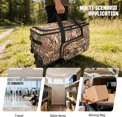 150L Large Rolling Duffle Bag with Wheels, Heavy Duty 32'' Tri-Wheel Gear Hauler for Camping,Moving Sports Equipment,Military & Airline Checked Bag Approved,Khaki