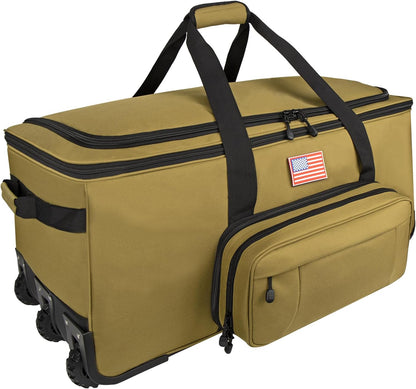 150L Large Rolling Duffle Bag with Wheels, Heavy Duty 32'' Tri-Wheel Gear Hauler for Camping,Moving Sports Equipment,Military & Airline Checked Bag Approved,Khaki