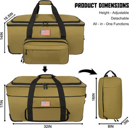 150L Large Rolling Duffle Bag with Wheels, Heavy Duty 32'' Tri-Wheel Gear Hauler for Camping,Moving Sports Equipment,Military & Airline Checked Bag Approved,Khaki