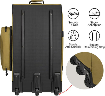 150L Large Rolling Duffle Bag with Wheels, Heavy Duty 32'' Tri-Wheel Gear Hauler for Camping,Moving Sports Equipment,Military & Airline Checked Bag Approved,Khaki