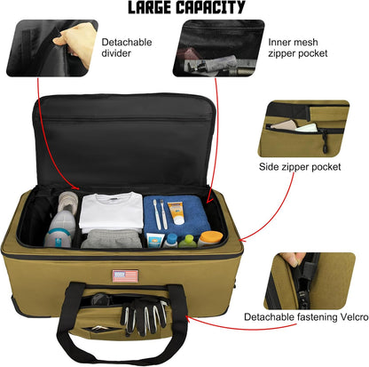 150L Large Rolling Duffle Bag with Wheels, Heavy Duty 32'' Tri-Wheel Gear Hauler for Camping,Moving Sports Equipment,Military & Airline Checked Bag Approved,Khaki