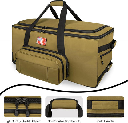 150L Large Rolling Duffle Bag with Wheels, Heavy Duty 32'' Tri-Wheel Gear Hauler for Camping,Moving Sports Equipment,Military & Airline Checked Bag Approved,Khaki