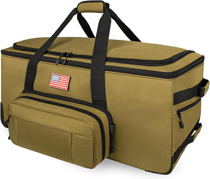 150L Large Rolling Duffle Bag with Wheels, Heavy Duty 32'' Tri-Wheel Gear Hauler for Camping,Moving Sports Equipment,Military & Airline Checked Bag Approved,Khaki