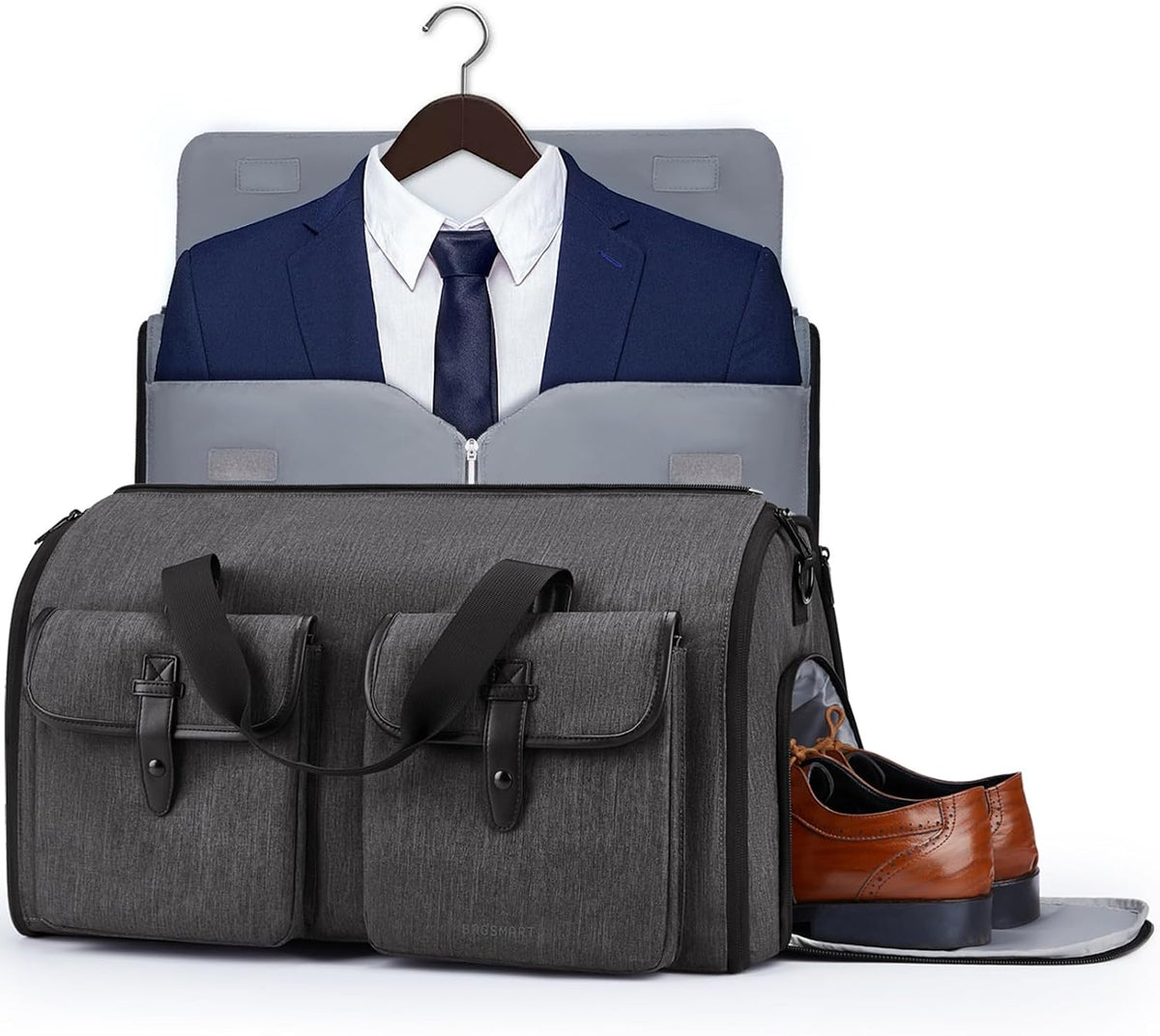 Garment Bags for Travel, Convertible Garment Duffle Bag Suit Bags for Men Women, 2 in 1 Garment Bags for Hanging Clothes, Carry On Duffle Bag with Shoe Compartment, Grey