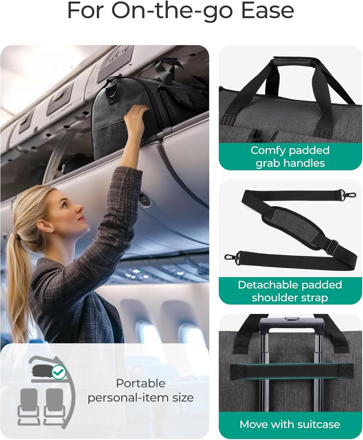 Garment Bags for Travel, Convertible Garment Duffle Bag Suit Bags for Men Women, 2 in 1 Garment Bags for Hanging Clothes, Carry On Duffle Bag with Shoe Compartment, Grey