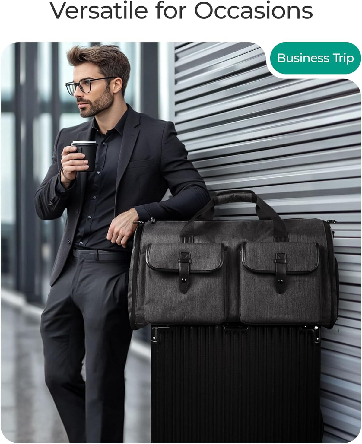 Garment Bags for Travel, Convertible Garment Duffle Bag Suit Bags for Men Women, 2 in 1 Garment Bags for Hanging Clothes, Carry On Duffle Bag with Shoe Compartment, Grey