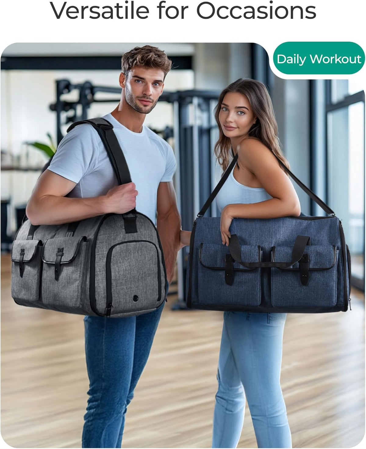 Garment Bags for Travel, Convertible Garment Duffle Bag Suit Bags for Men Women, 2 in 1 Garment Bags for Hanging Clothes, Carry On Duffle Bag with Shoe Compartment, Grey