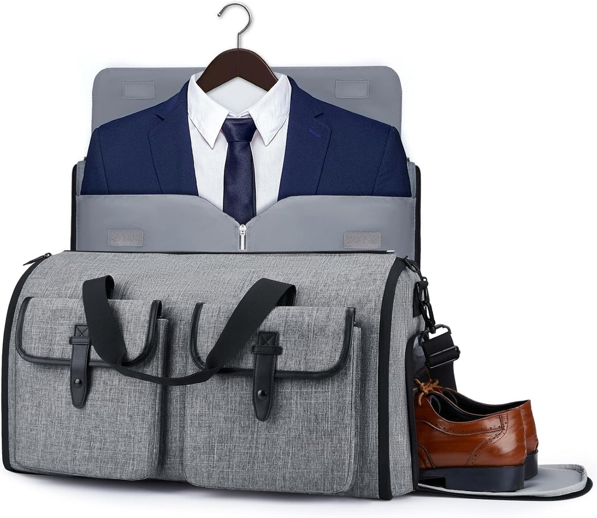 Garment Bags for Travel, Convertible Garment Duffle Bag Suit Bags for Men Women, 2 in 1 Garment Bags for Hanging Clothes, Carry On Duffle Bag with Shoe Compartment, Grey