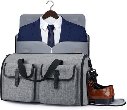 Garment Bags for Travel, Convertible Garment Duffle Bag Suit Bags for Men Women, 2 in 1 Garment Bags for Hanging Clothes, Carry On Duffle Bag with Shoe Compartment, Grey