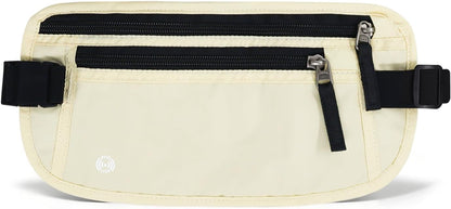 Waterproof Hidden Money Belt for Travel, Anti-Theft Belt Bag with RFID Blocking Function Adjustable Slim Waist Bag with 2 Zipper Pockets and 1 Back Pocket for Travel Running (Style 2, Black)