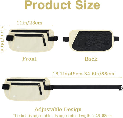 Waterproof Hidden Money Belt for Travel, Anti-Theft Belt Bag with RFID Blocking Function Adjustable Slim Waist Bag with 2 Zipper Pockets and 1 Back Pocket for Travel Running (Style 2, Black)