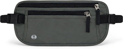 Waterproof Hidden Money Belt for Travel, Anti-Theft Belt Bag with RFID Blocking Function Adjustable Slim Waist Bag with 2 Zipper Pockets and 1 Back Pocket for Travel Running (Style 2, Black)