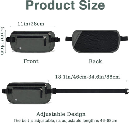 Waterproof Hidden Money Belt for Travel, Anti-Theft Belt Bag with RFID Blocking Function Adjustable Slim Waist Bag with 2 Zipper Pockets and 1 Back Pocket for Travel Running (Style 2, Black)