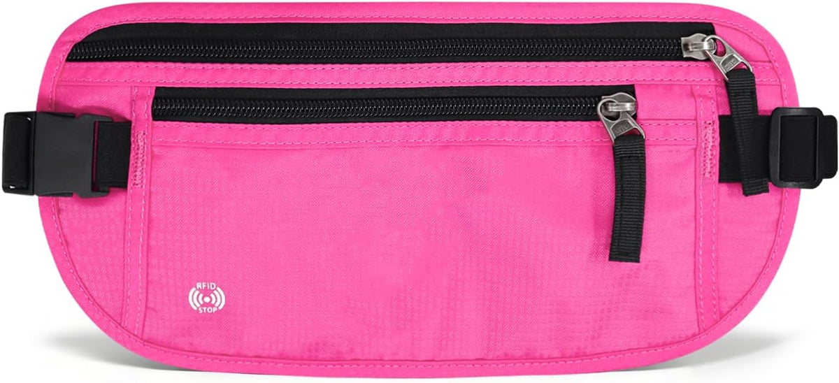 Waterproof Hidden Money Belt for Travel, Anti-Theft Belt Bag with RFID Blocking Function Adjustable Slim Waist Bag with 2 Zipper Pockets and 1 Back Pocket for Travel Running (Style 2, Black)