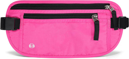 Waterproof Hidden Money Belt for Travel, Anti-Theft Belt Bag with RFID Blocking Function Adjustable Slim Waist Bag with 2 Zipper Pockets and 1 Back Pocket for Travel Running (Style 2, Black)