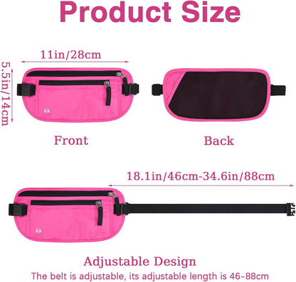 Waterproof Hidden Money Belt for Travel, Anti-Theft Belt Bag with RFID Blocking Function Adjustable Slim Waist Bag with 2 Zipper Pockets and 1 Back Pocket for Travel Running (Style 2, Black)