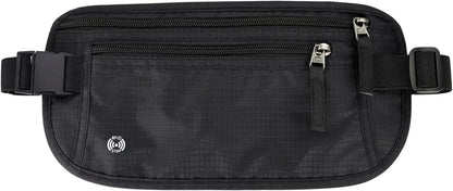 Waterproof Hidden Money Belt for Travel, Anti-Theft Belt Bag with RFID Blocking Function Adjustable Slim Waist Bag with 2 Zipper Pockets and 1 Back Pocket for Travel Running (Style 2, Black)