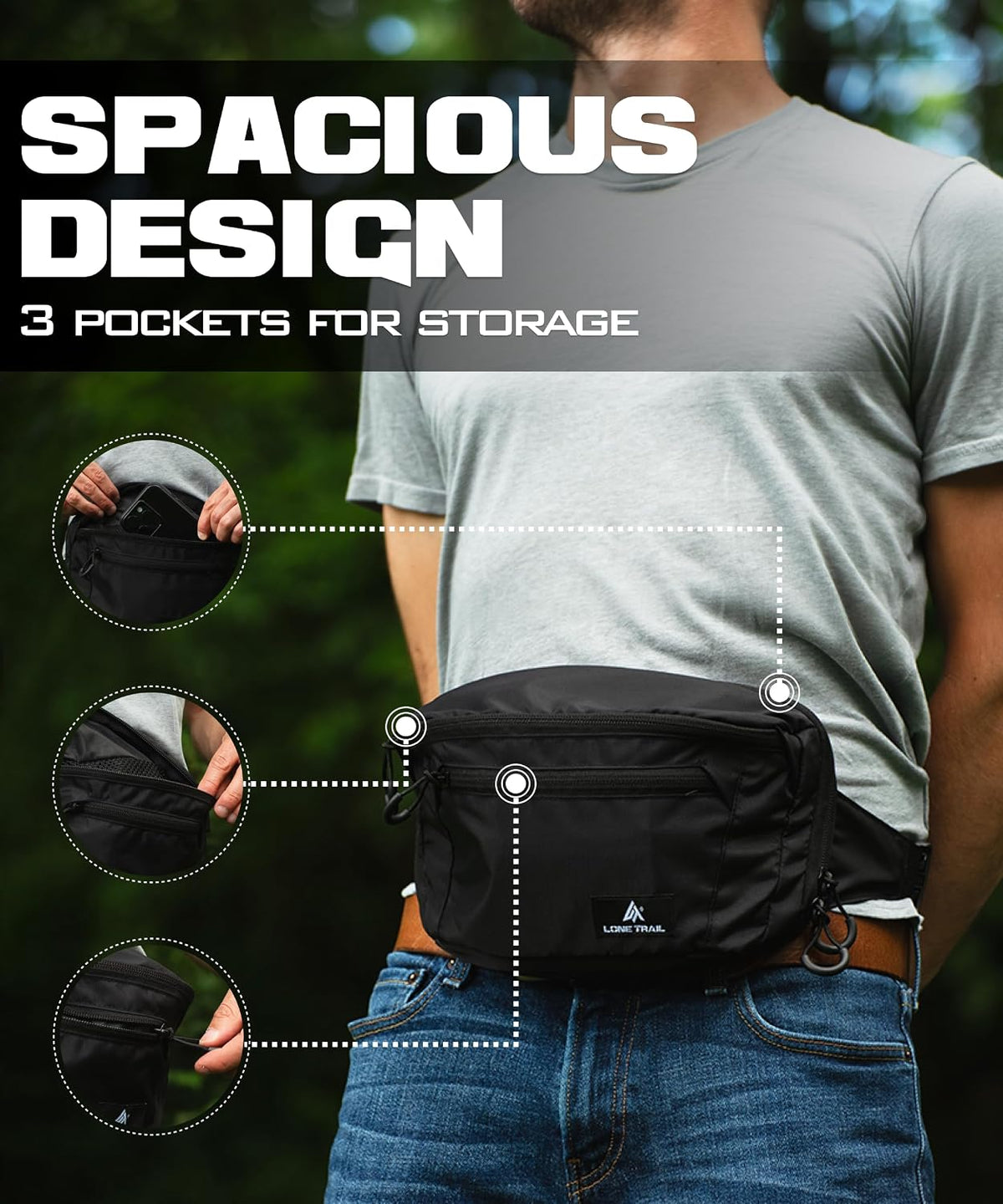 Subcompact Concealed Carry Fanny Pack for Men | Adjustable ccw fanny pack for Men Hiking and Travel, Quick Access to Back Pockets- Tactical Waist Packs w/Fully Adjustable Main & Extra Strap