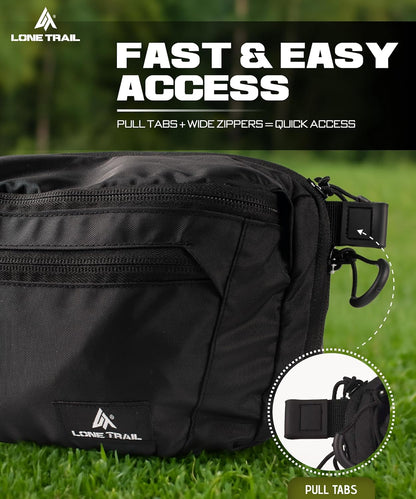 Subcompact Concealed Carry Fanny Pack for Men | Adjustable ccw fanny pack for Men Hiking and Travel, Quick Access to Back Pockets- Tactical Waist Packs w/Fully Adjustable Main & Extra Strap