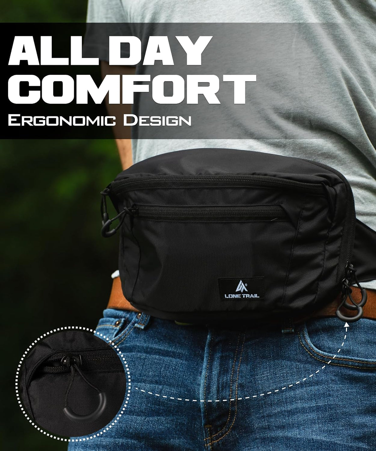 Subcompact Concealed Carry Fanny Pack for Men | Adjustable ccw fanny pack for Men Hiking and Travel, Quick Access to Back Pockets- Tactical Waist Packs w/Fully Adjustable Main & Extra Strap
