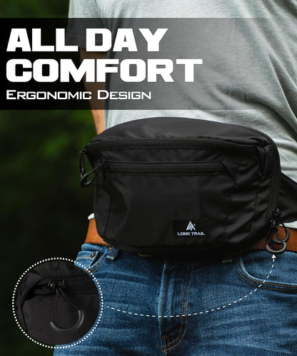 Subcompact Concealed Carry Fanny Pack for Men | Adjustable ccw fanny pack for Men Hiking and Travel, Quick Access to Back Pockets- Tactical Waist Packs w/Fully Adjustable Main & Extra Strap