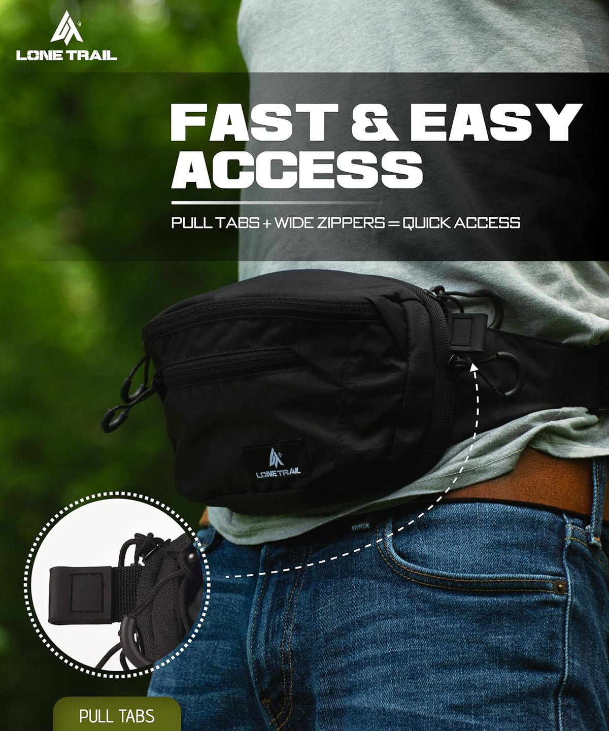 Subcompact Concealed Carry Fanny Pack for Men | Adjustable ccw fanny pack for Men Hiking and Travel, Quick Access to Back Pockets- Tactical Waist Packs w/Fully Adjustable Main & Extra Strap