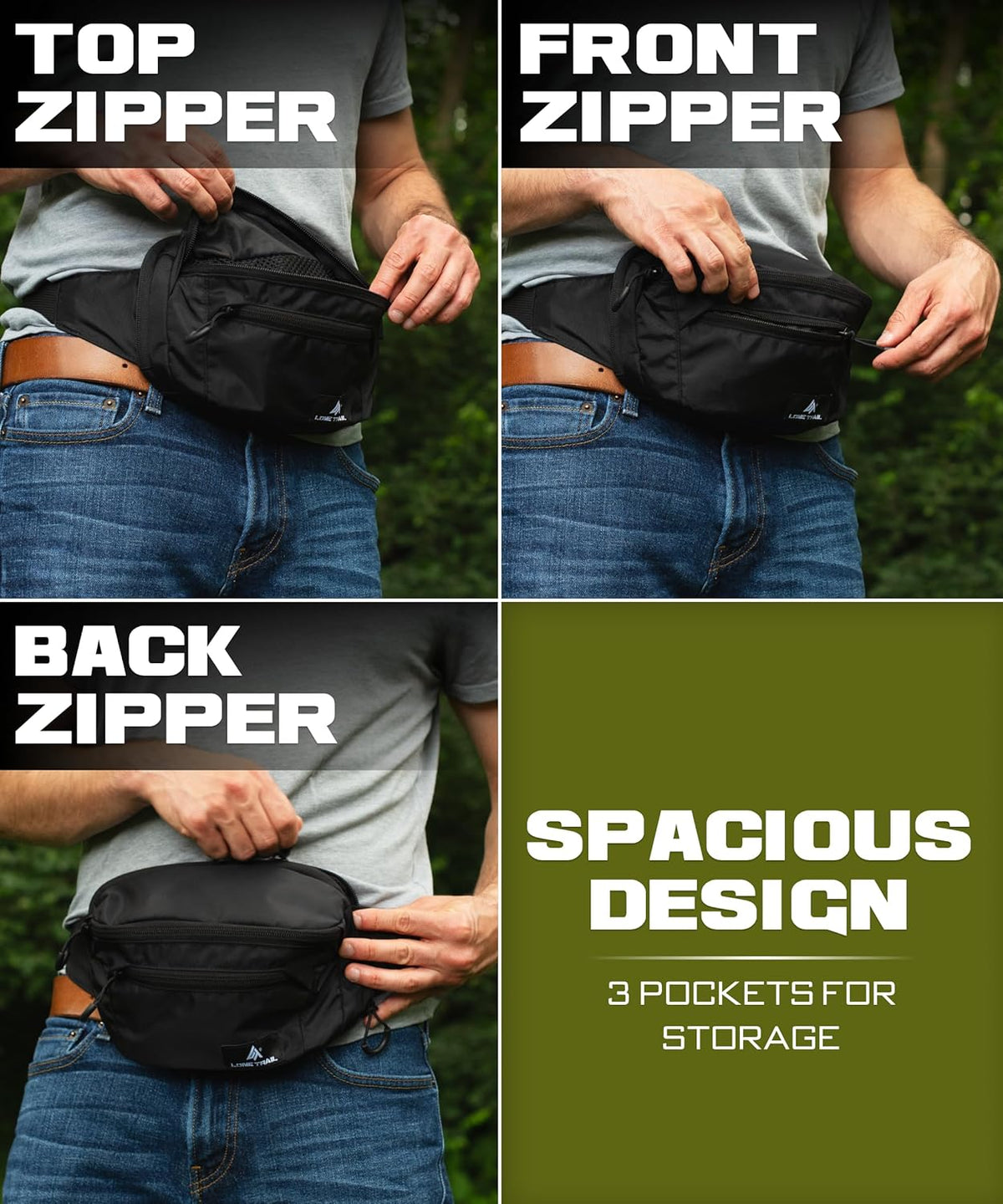 Subcompact Concealed Carry Fanny Pack for Men | Adjustable ccw fanny pack for Men Hiking and Travel, Quick Access to Back Pockets- Tactical Waist Packs w/Fully Adjustable Main & Extra Strap