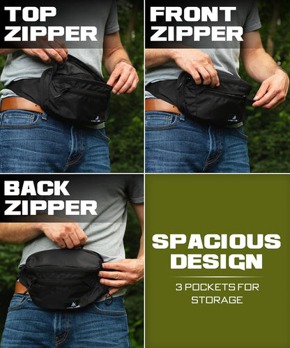 Subcompact Concealed Carry Fanny Pack for Men | Adjustable ccw fanny pack for Men Hiking and Travel, Quick Access to Back Pockets- Tactical Waist Packs w/Fully Adjustable Main & Extra Strap