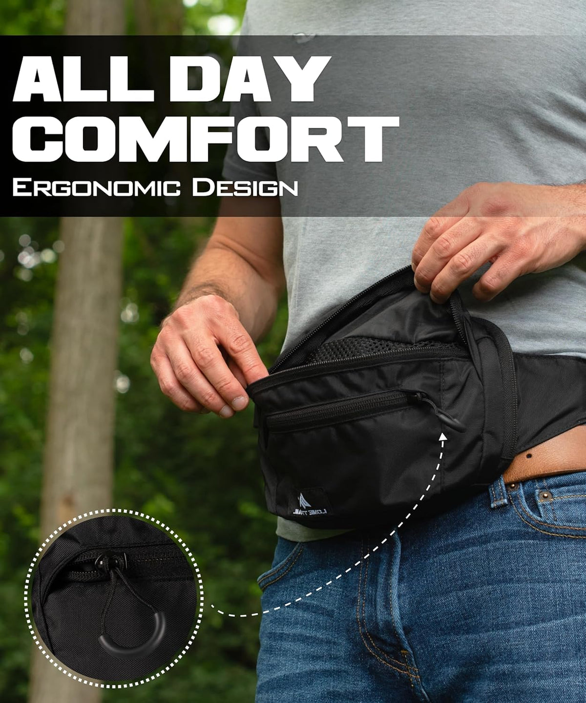 Subcompact Concealed Carry Fanny Pack for Men | Adjustable ccw fanny pack for Men Hiking and Travel, Quick Access to Back Pockets- Tactical Waist Packs w/Fully Adjustable Main & Extra Strap