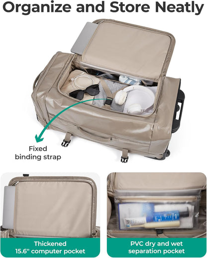 Rolling Duffle Bag with Wheels, Travel Duffel Luggage Bag for Women, Water Repellent Heavy Duty for Travel Camp, Grey, Medium, 48L