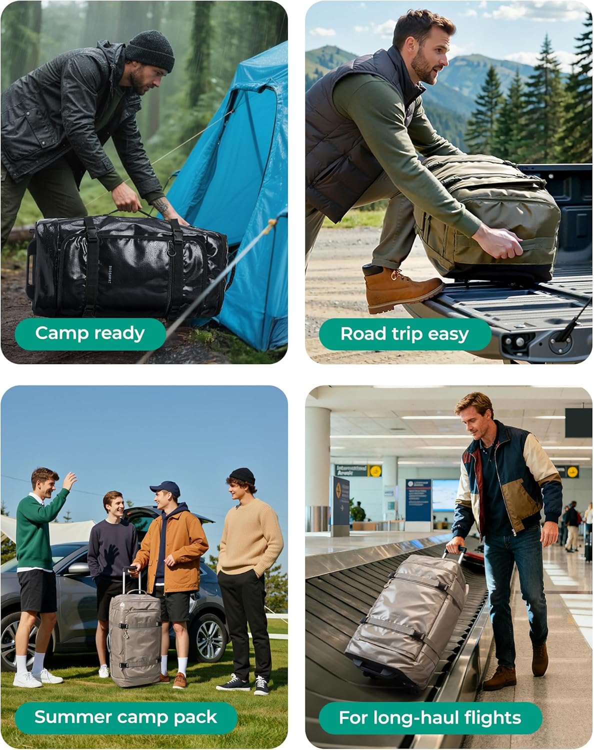 Rolling Duffle Bag with Wheels, Travel Duffel Luggage Bag for Women, Water Repellent Heavy Duty for Travel Camp, Grey, Medium, 48L